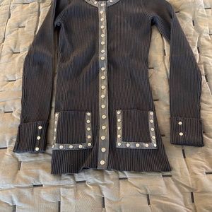 Cashé Black Ribbed Sweater with Leather Trim and Studs